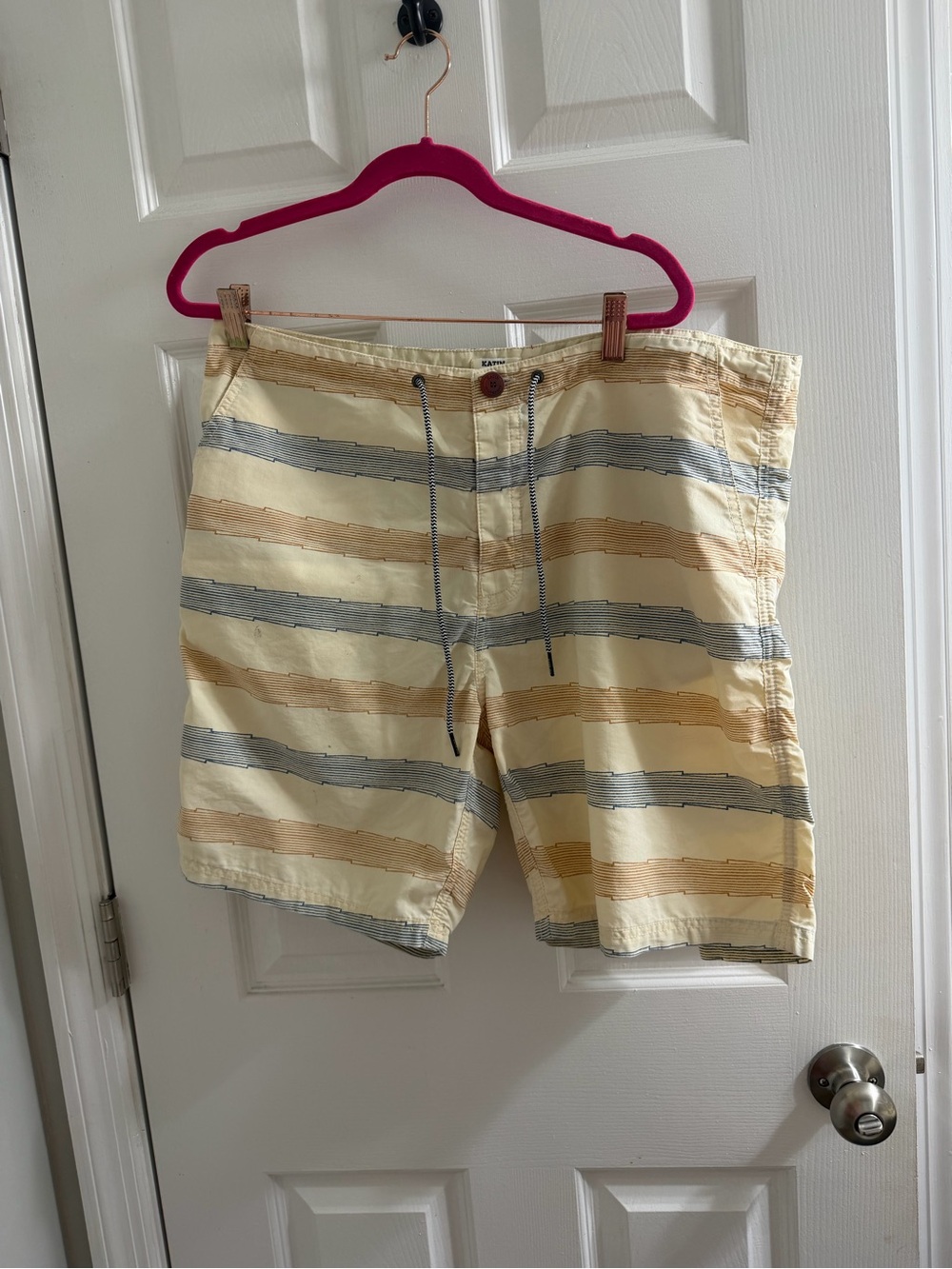 Katin Men's Yellow Striped Board Surf Shorts 36